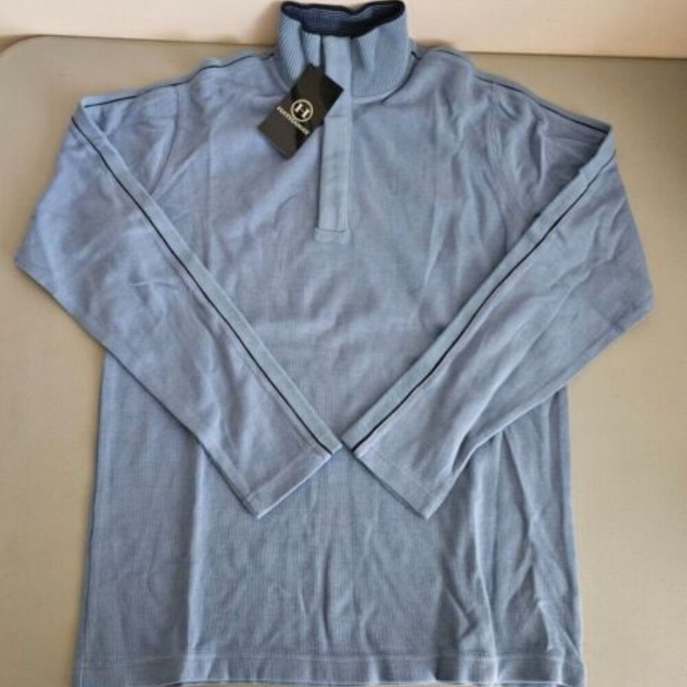 Hathaway Men's Snap Ribbed Mock Neck Sweater/Pullover Blue Medium